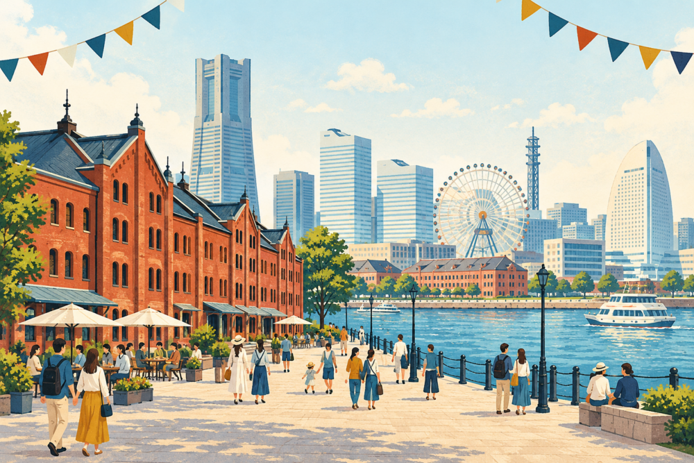 横浜の街並みを描いたイベント情報のイメージイラスト